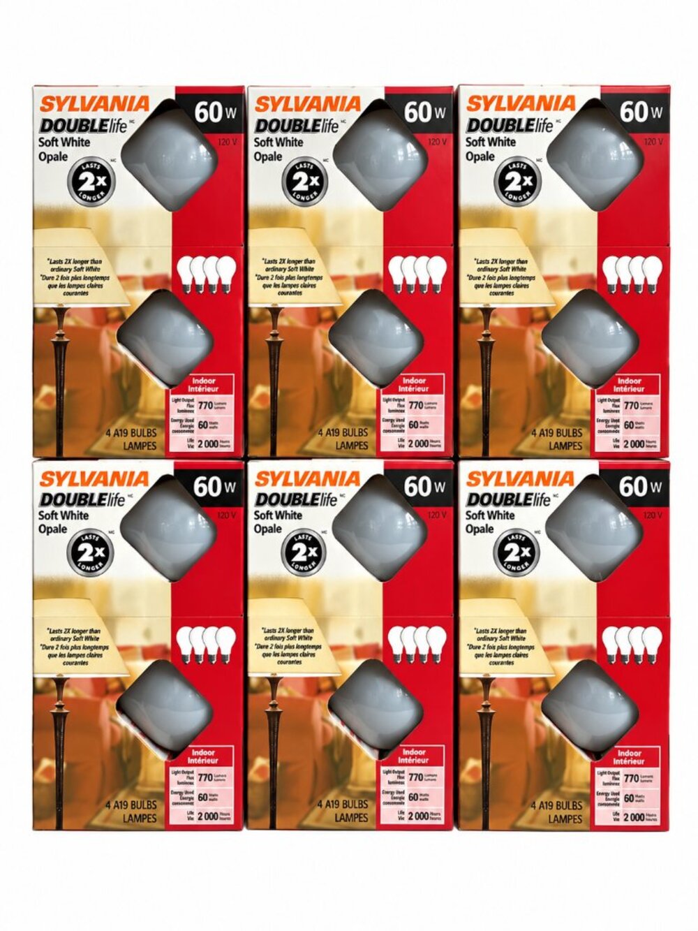 ๐ก NEW 6 Boxes SYLVANIA Double Life A19 60W Soft White Bulbs 4-Pack 24 Total ๐ก
